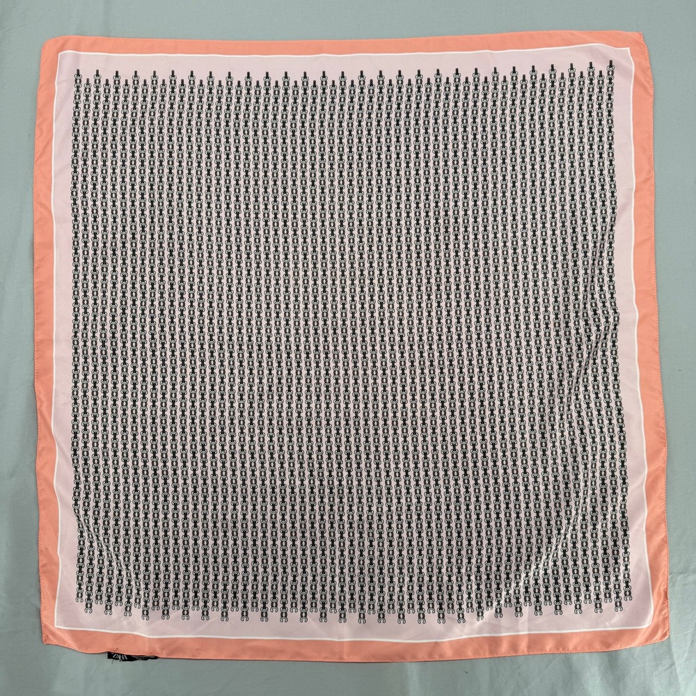 Zara Square Neck Scarf Pink Coral Peach Chain Link Print 27x27